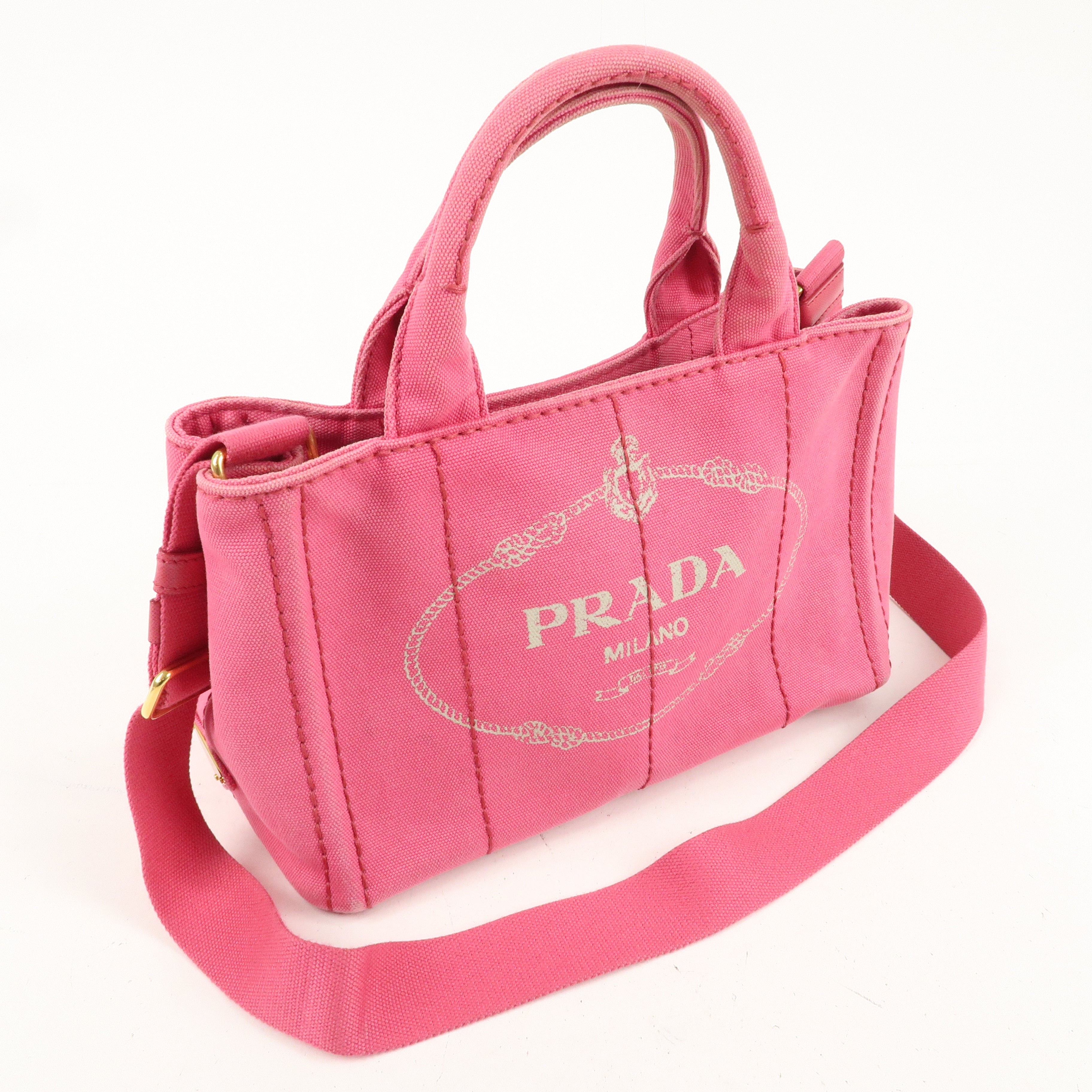 PRADA Canapa Mini Canvas 2Way Bag Hand Shoulder Bag Pink