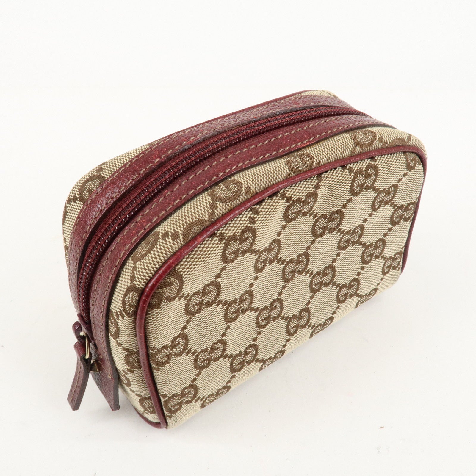 GUCCI GG Canvas Cosmetic Pouch Beige Bordeaux 120978