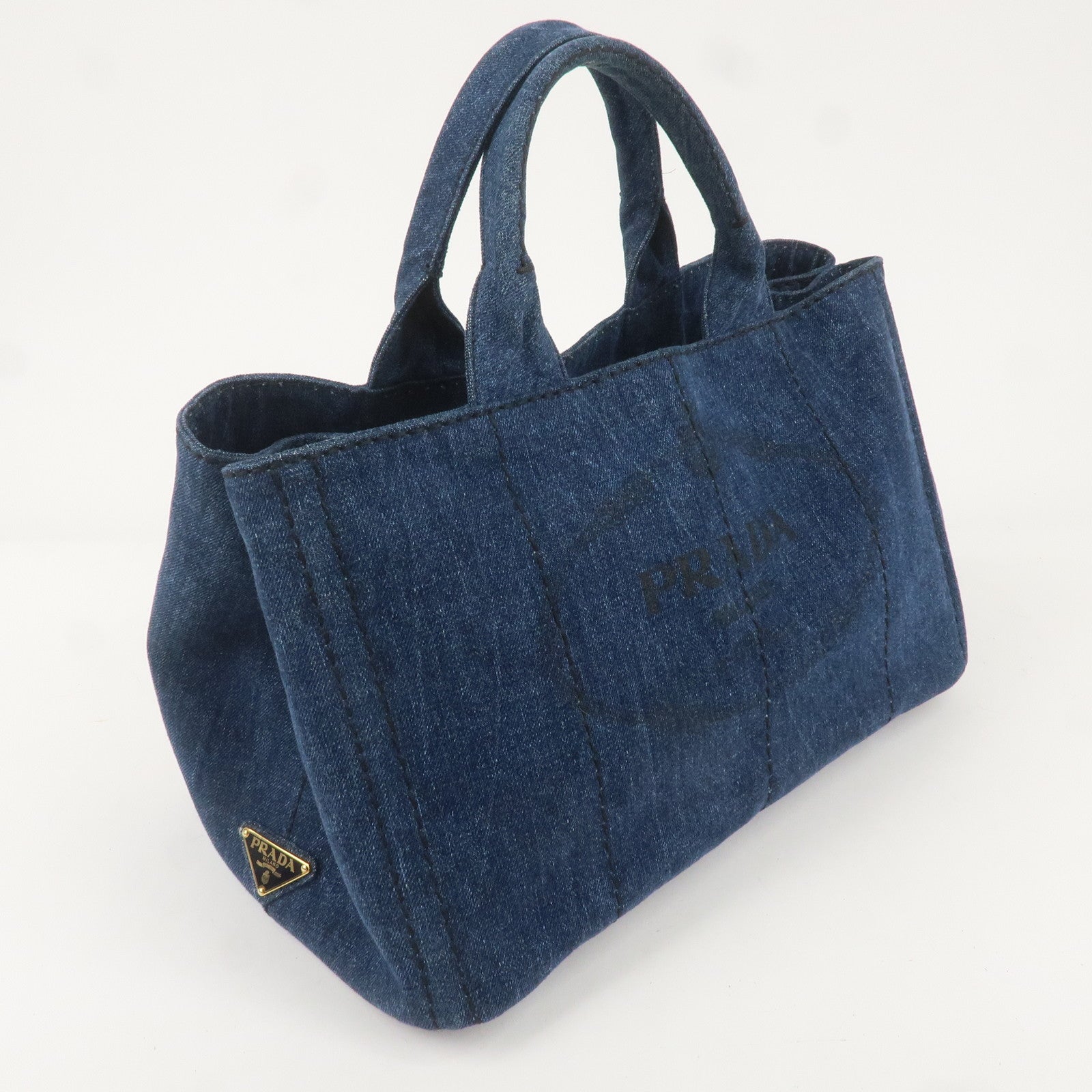 PRADA Canapa Denim Logo 2 Way Hand Bag Blue Black B2642B