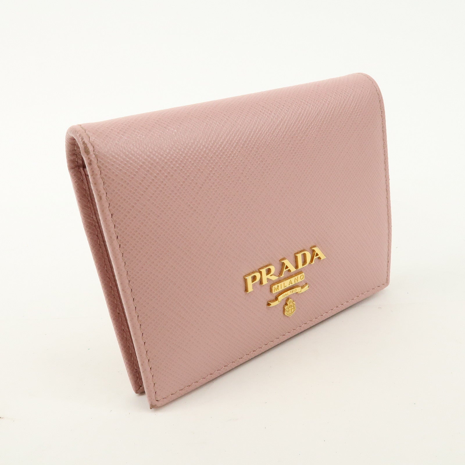 PRADA Logo Leather Bi-fold Wallet Small Wallet Purse Pink