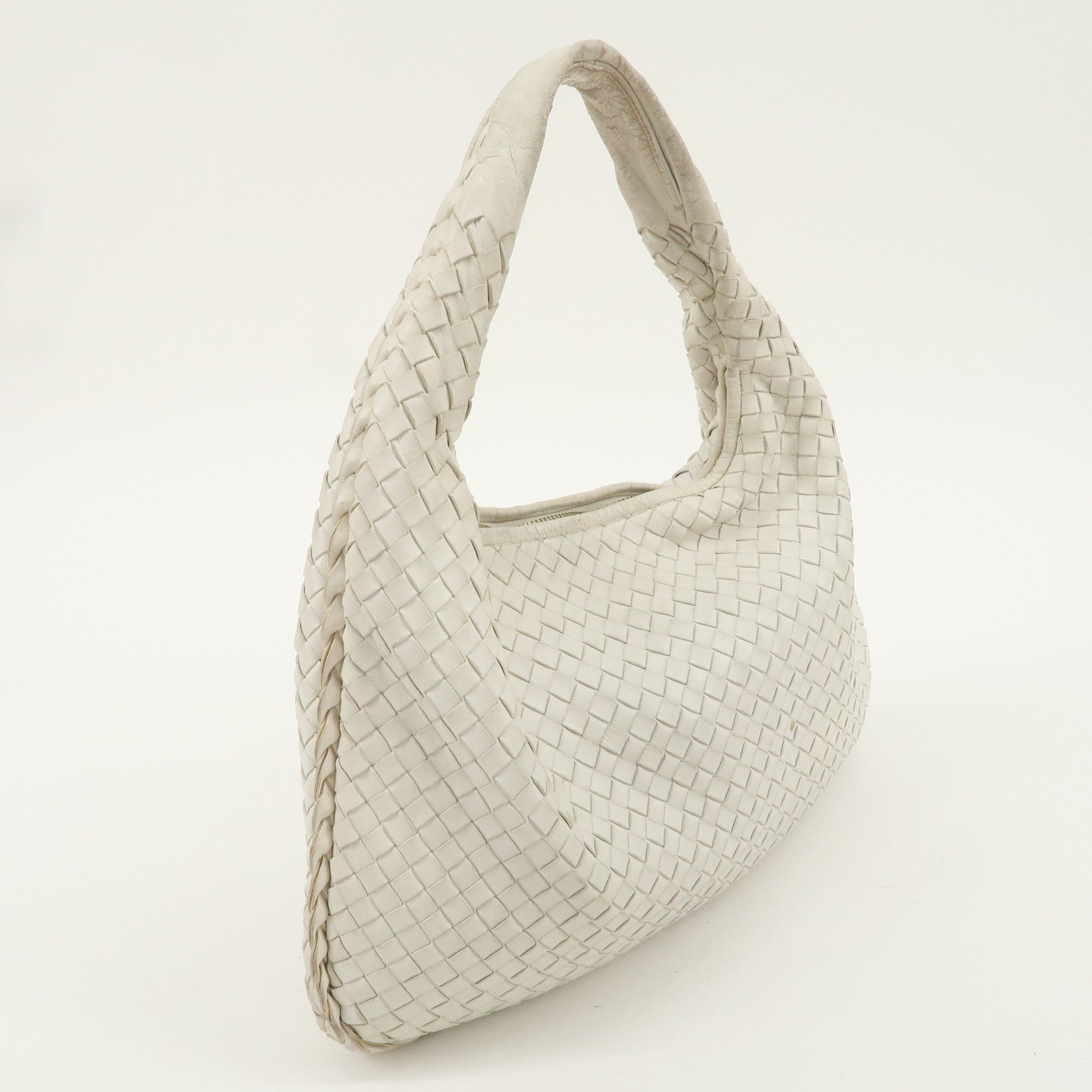 BOTTEGA VENETA Intrecciato Leather Shoulder Bag White 115653