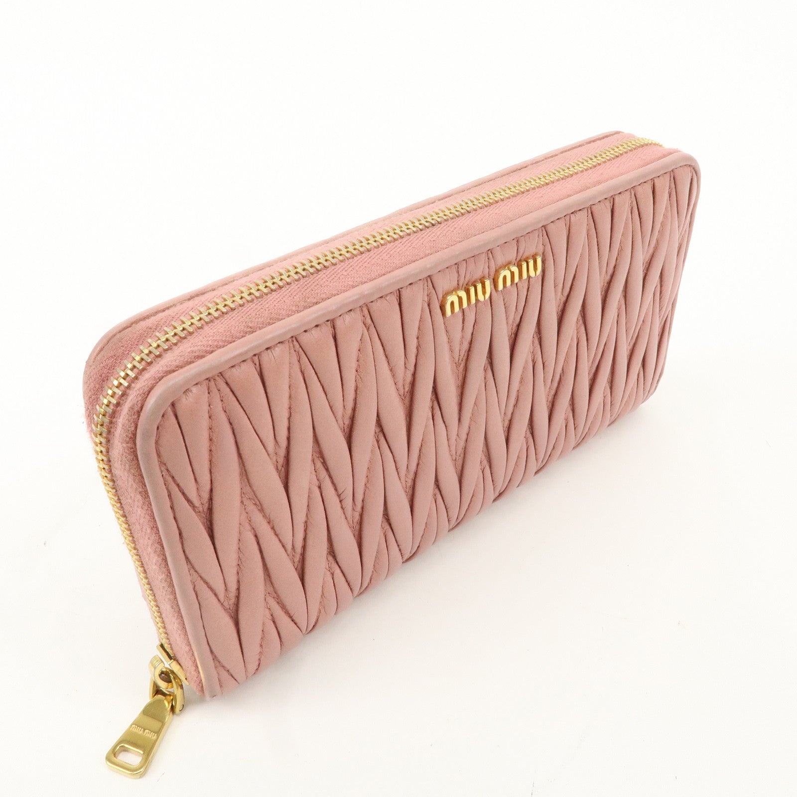 MIU MIU Matelasse Leather Round Zippy Long Wallet Pink 5ML506 Used