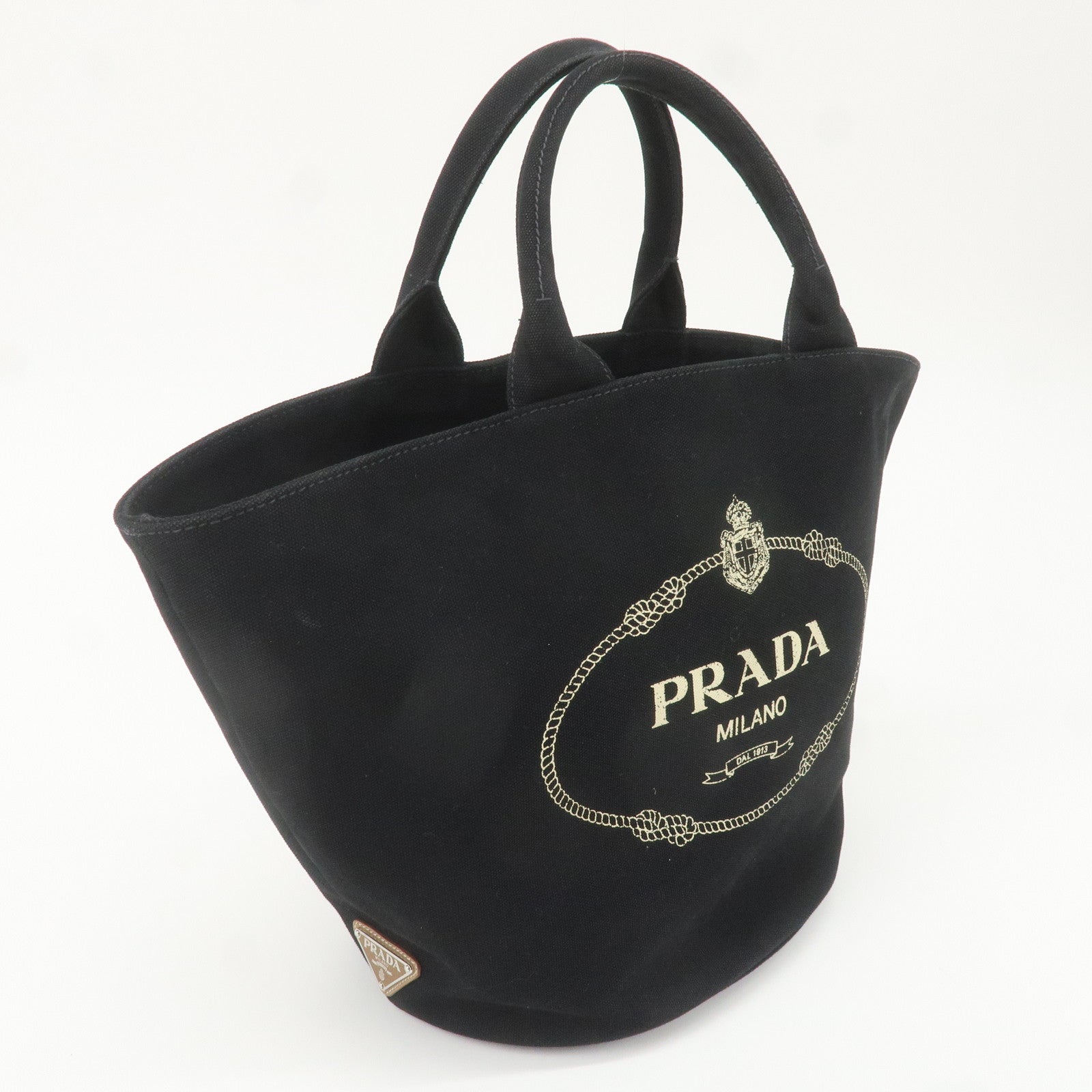 PRADA Canapa Canvas Leather 2Way Bag Tote Bag Black 1BG163