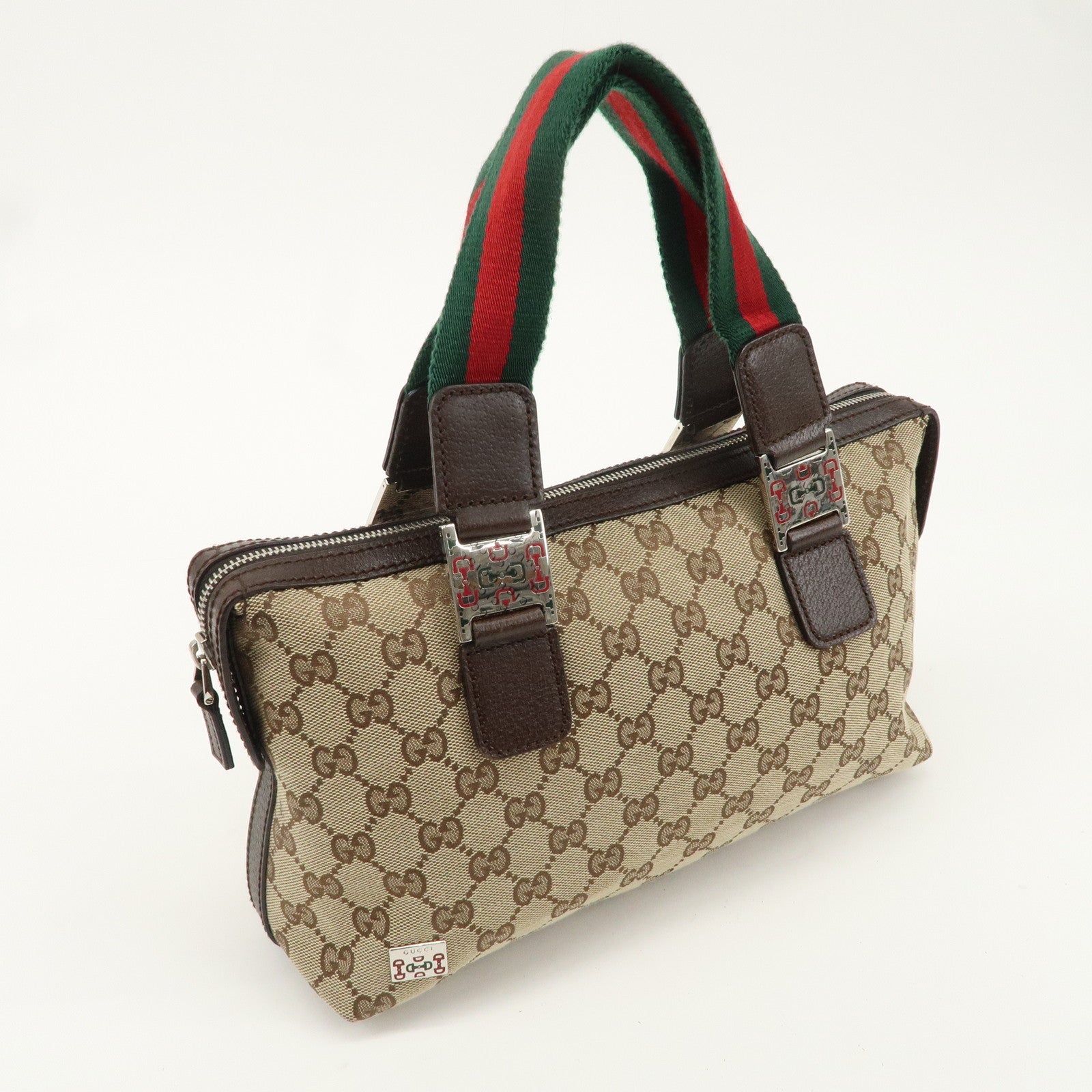 GUCCI Sherry GG Canvas Leather Hand Bag Beige Brown 145759