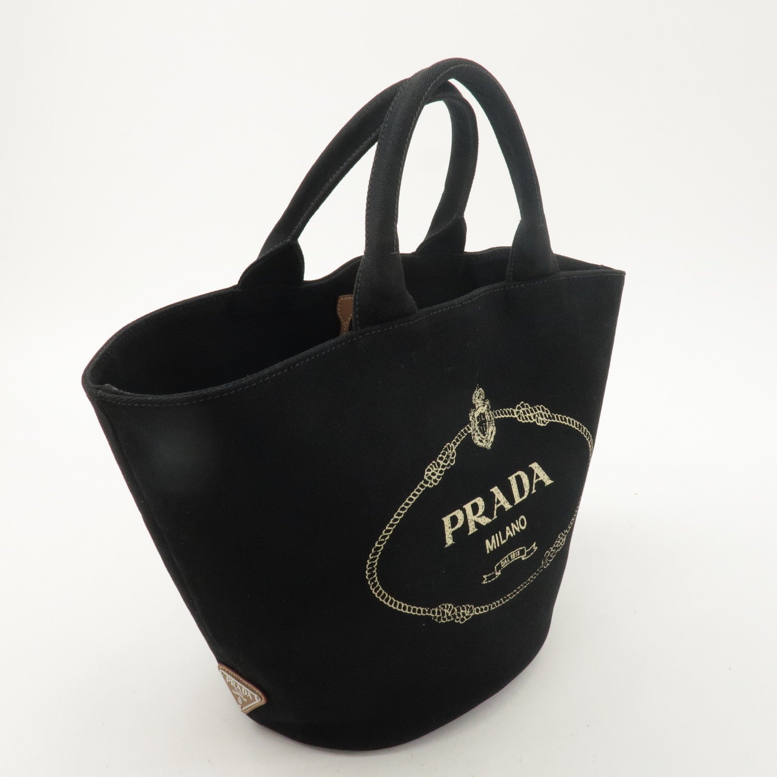 PRADA Canapa Canvas Tote Bag Hand Bag Black 1BG163