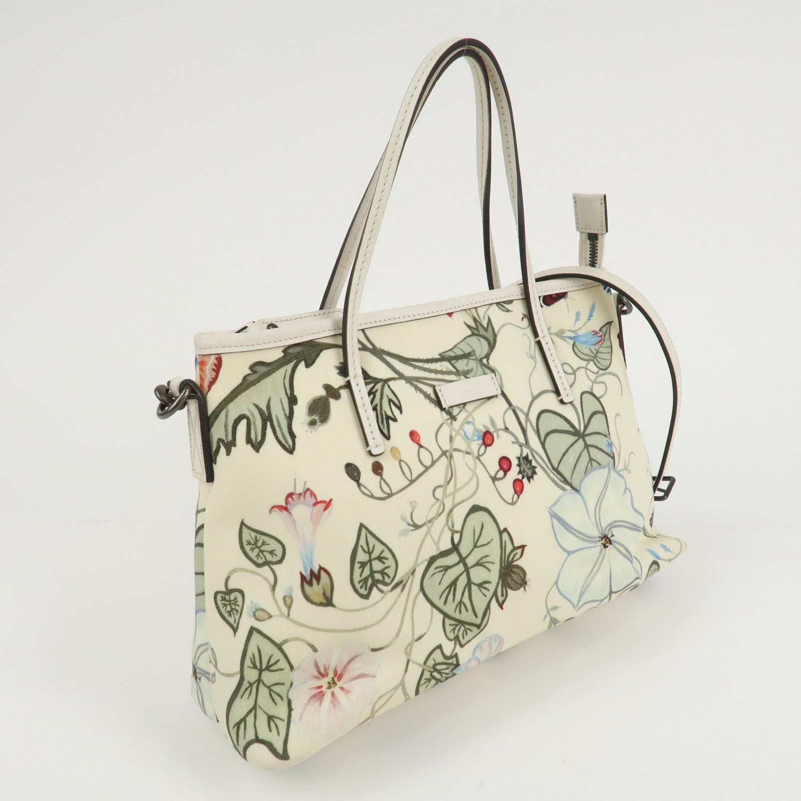 GUCCI Flora Canvas Leather 2WAY Hand Bag Ivory 353440