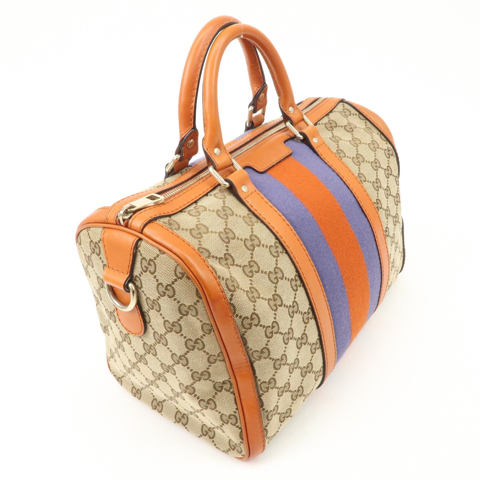 GUCCI Sherry GG Canvas Leather 2Way Boston Bag Orange 247205 Used