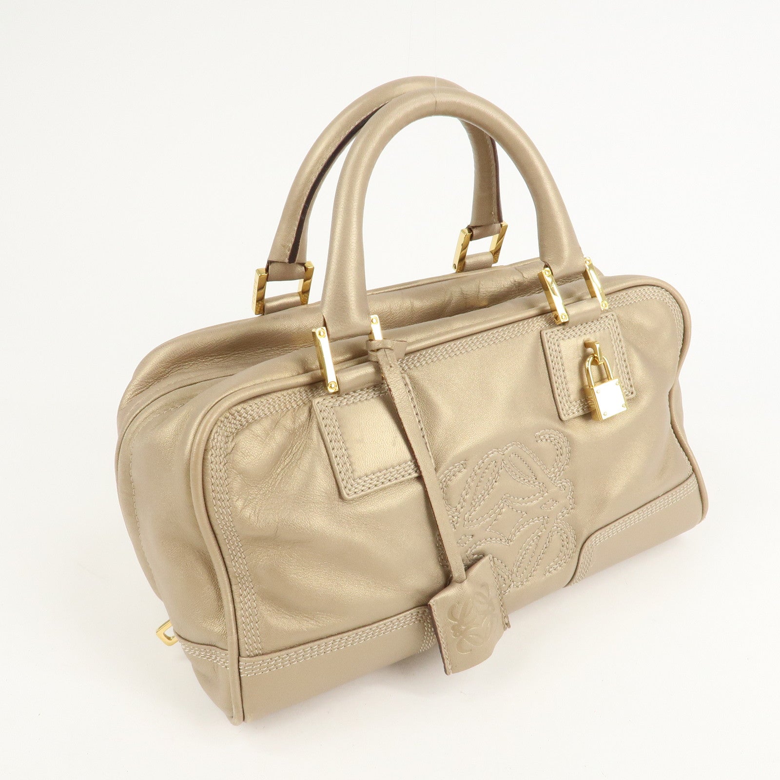 LOEWE Anagram Nappa Leather Amazona 28 Hand Bag Gold Used