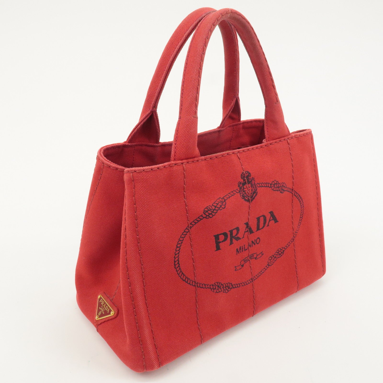 PRADA Logo Canapa Canvas 2 Way Shoulder Bag Hand Bag Red 1BG439