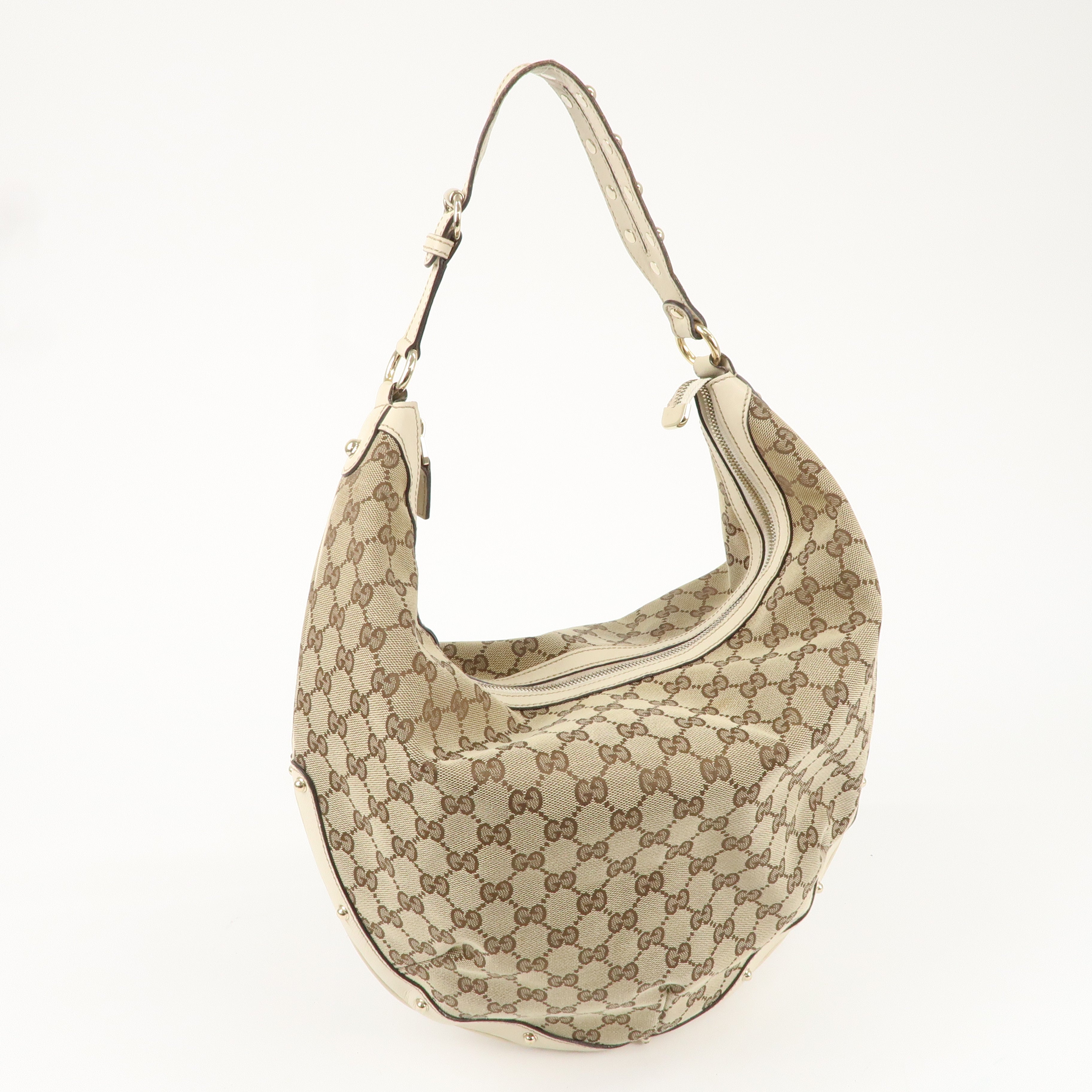 GUCCI GG Canvas Leather Shoulder Bag Beige Ivory 159406