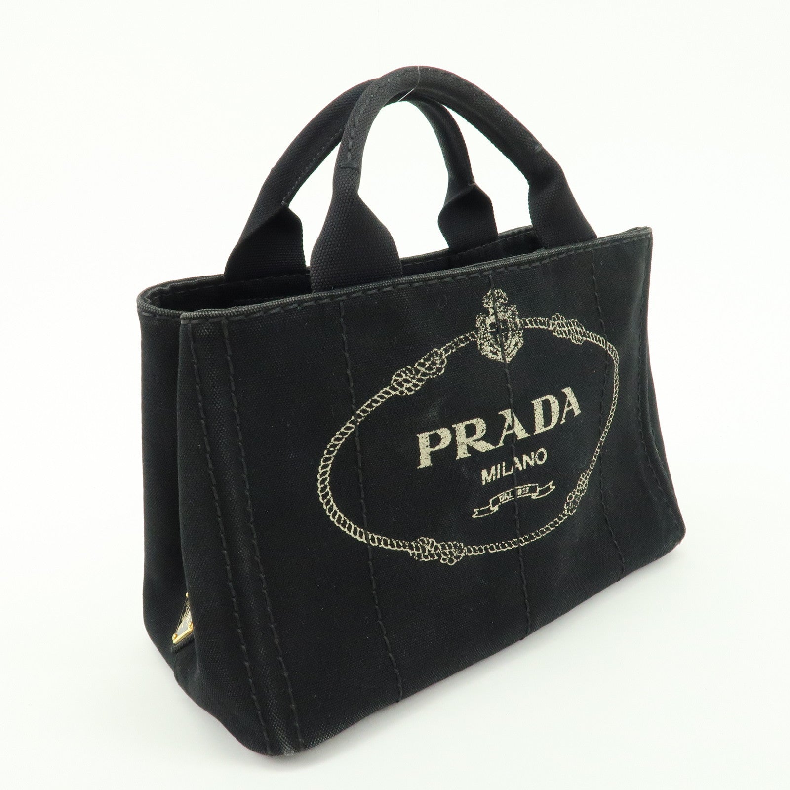 PRADA Logo Canvas Canapa Mini Tote Bag Hand Bag Black BN2439