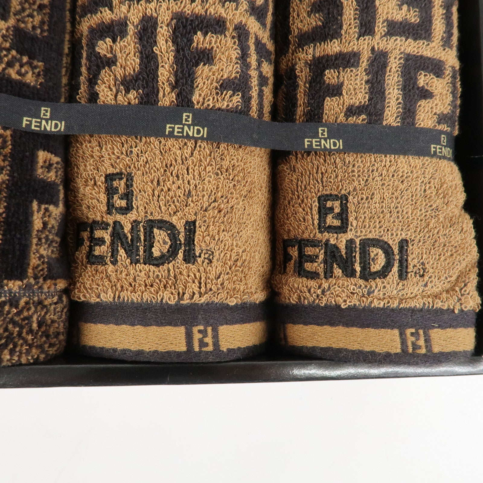 FENDI Zucca Set of 3 Cotton 100% Towel Black Brown