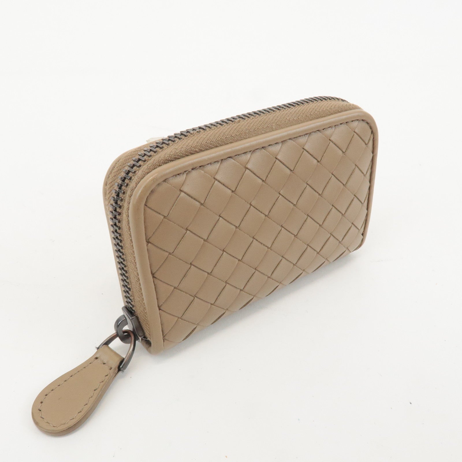 BOTTEGA VENETA Intrecciato Leather Zippy Coin Case Beige 114075