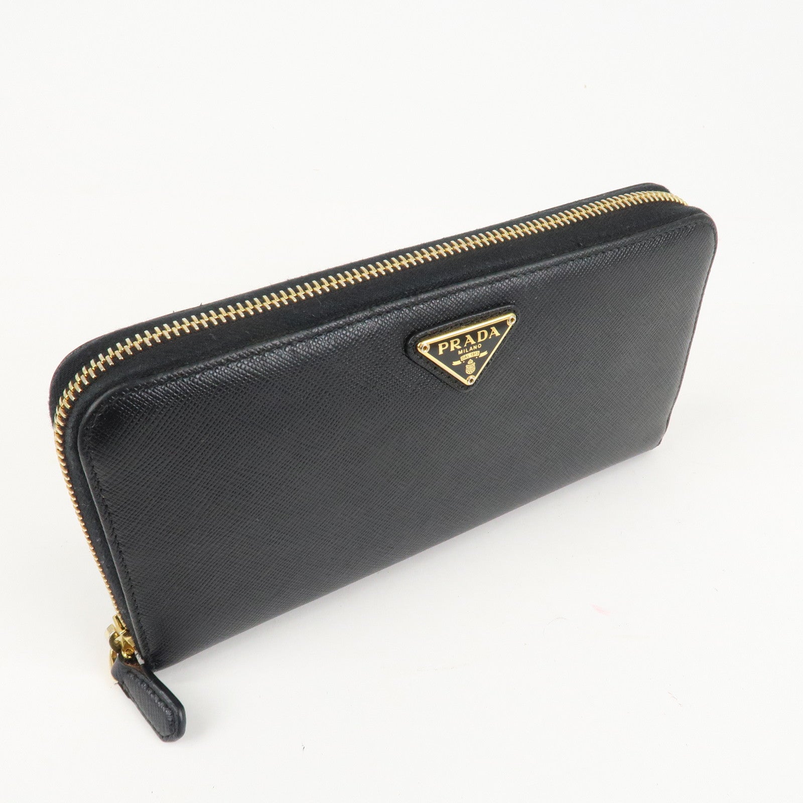 PRADA Saffiano Leather Round Zipper Long Wallet Black 1M0506