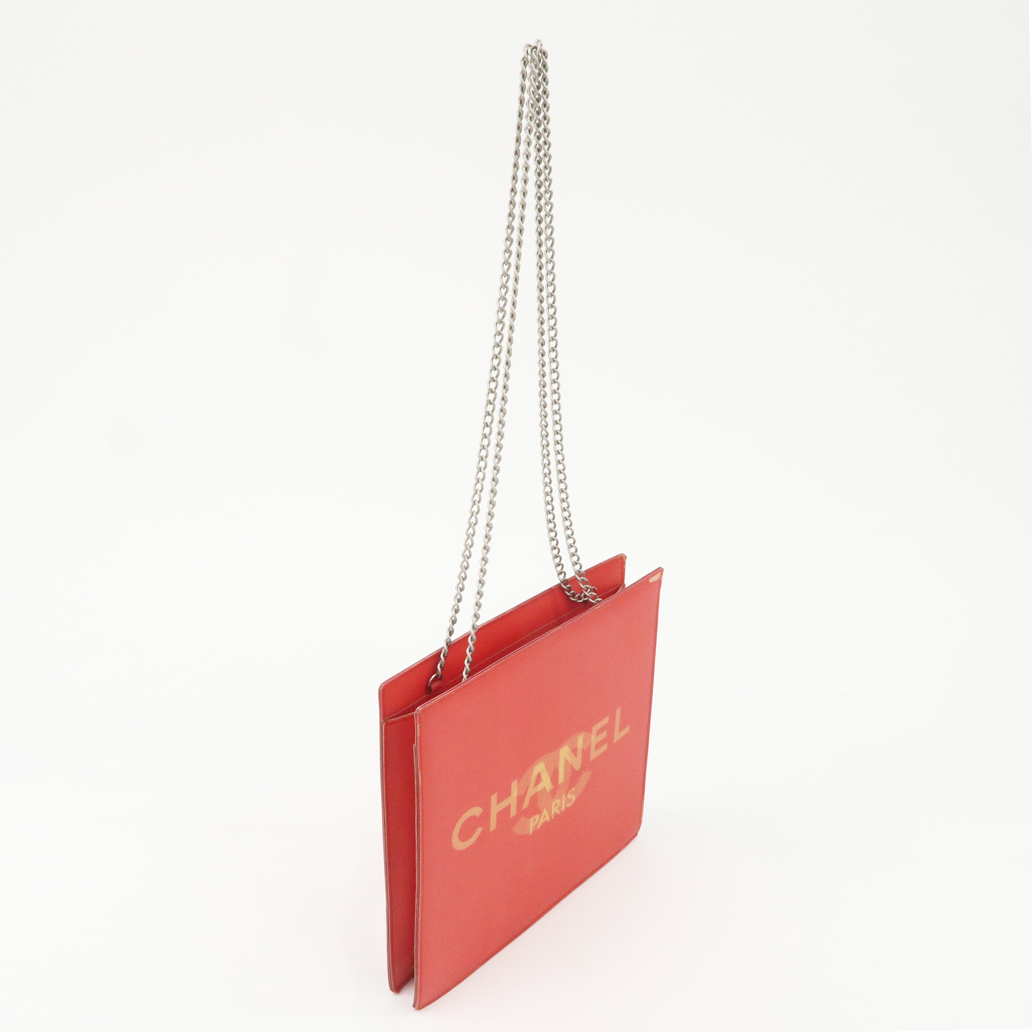 CHANEL Nylon Hologram Chain Shoulder Bag Hand Bag Red