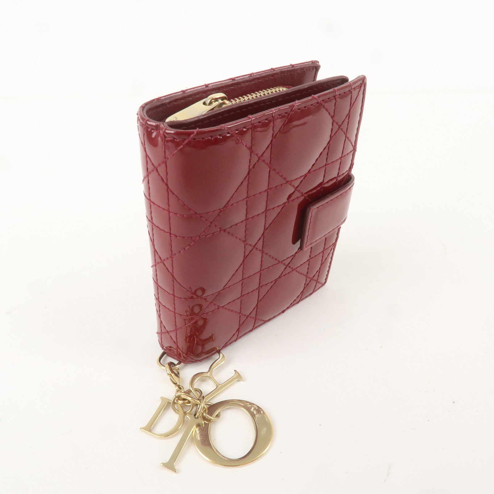 Christian Dior Cannage Patent Leather Bi-fold Wallet Red