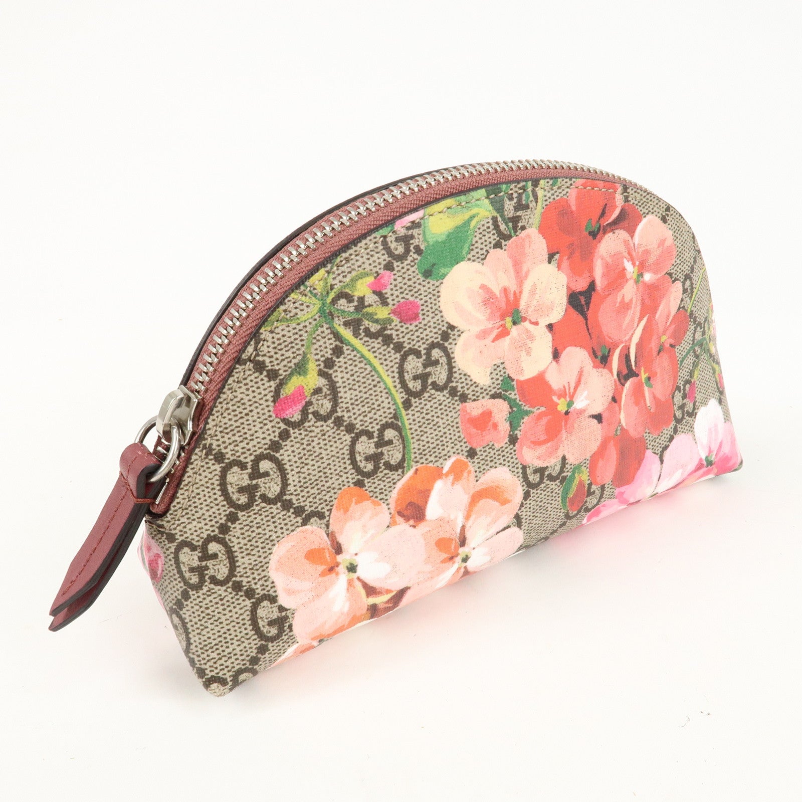 GUCCI GG Blooms GG Supreme Leather Pouch Beige Pink 431380 Used