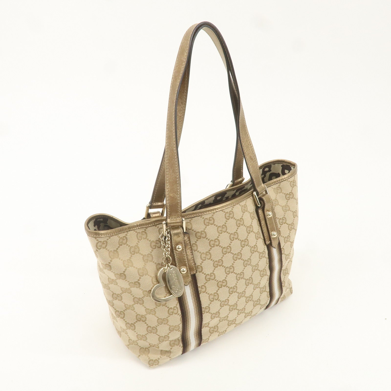 GUCCI GG Canvas Leather Shoulder Tote Bag Beige Gold 137396