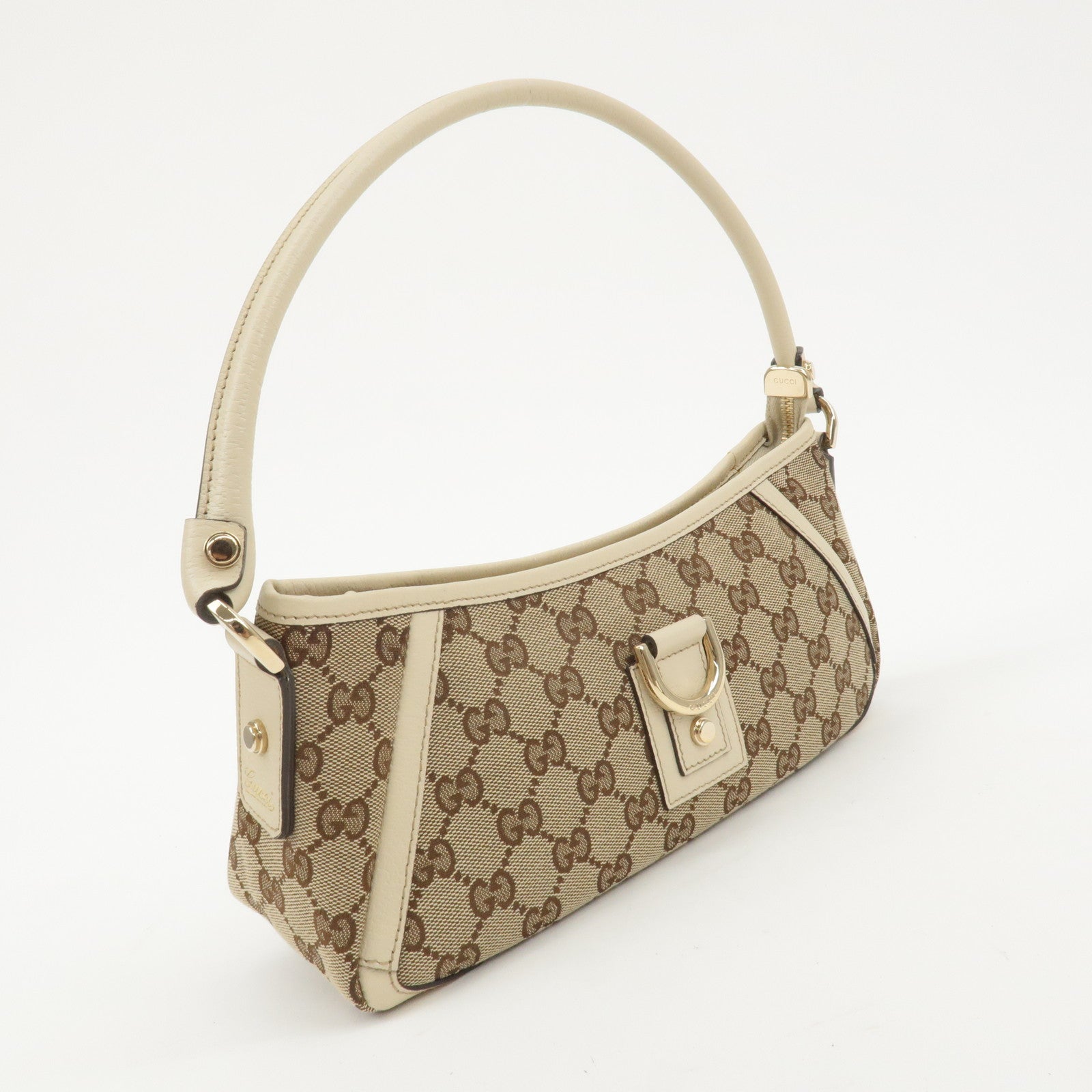 GUCCI Abbey GG Canvas Leather Shoulder Bag Beige Ivory 130939