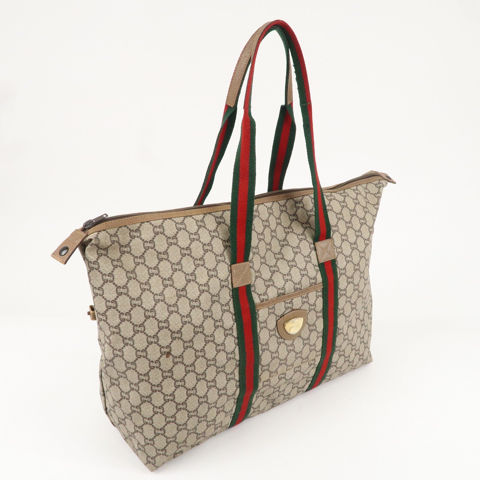 GUCCI Old Gucci Sherry GG Plus Leather Travel Bag Boston Bag