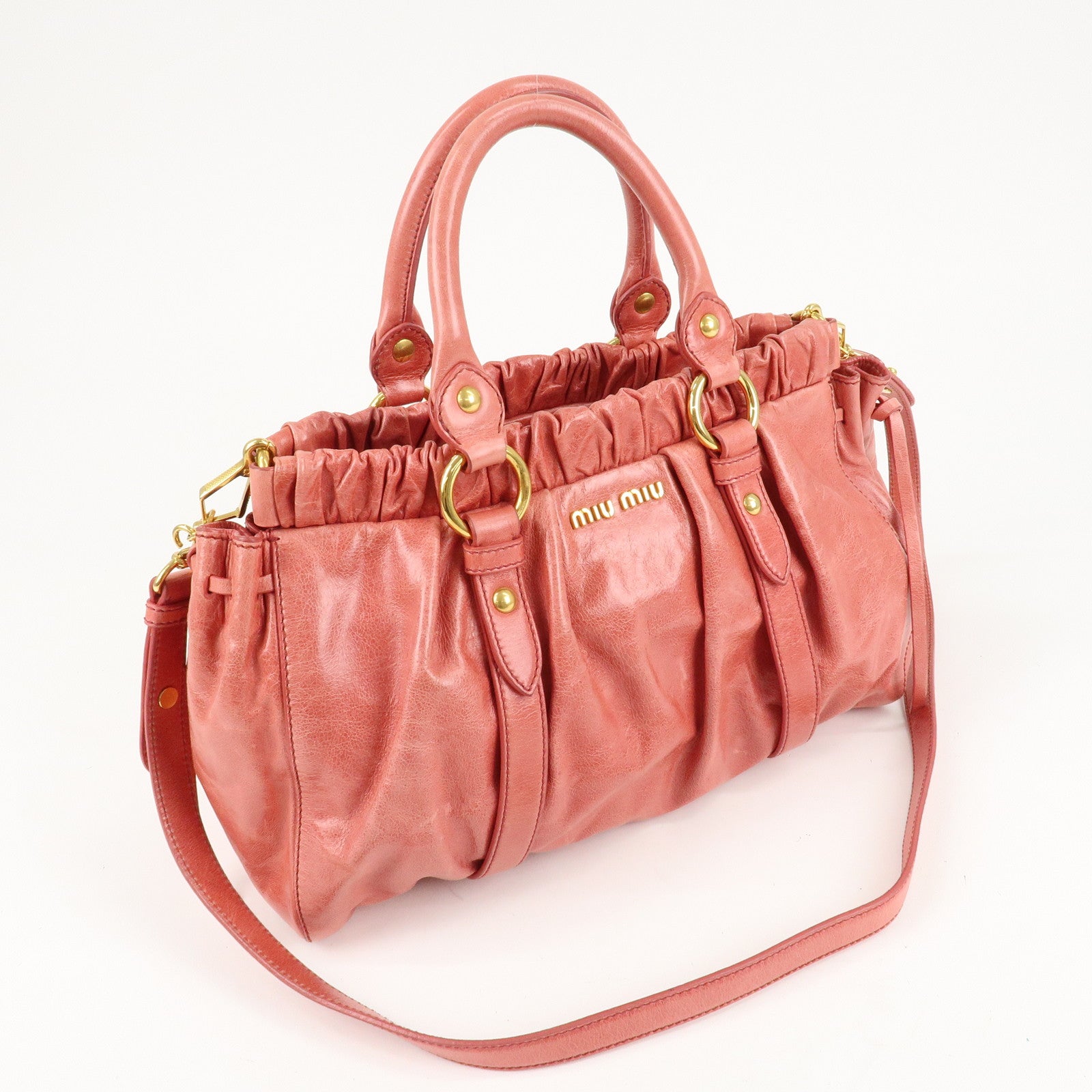 MIU MIU Leather 2Way Bag Shoulder Bag Hand Bag Pink RT0383 Used