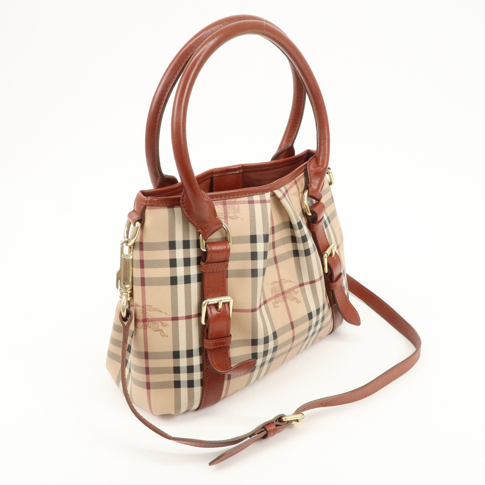 BURBERRY PVC Leather Nova Plaid 2Way Bag Shoulder Bag Beige Brown