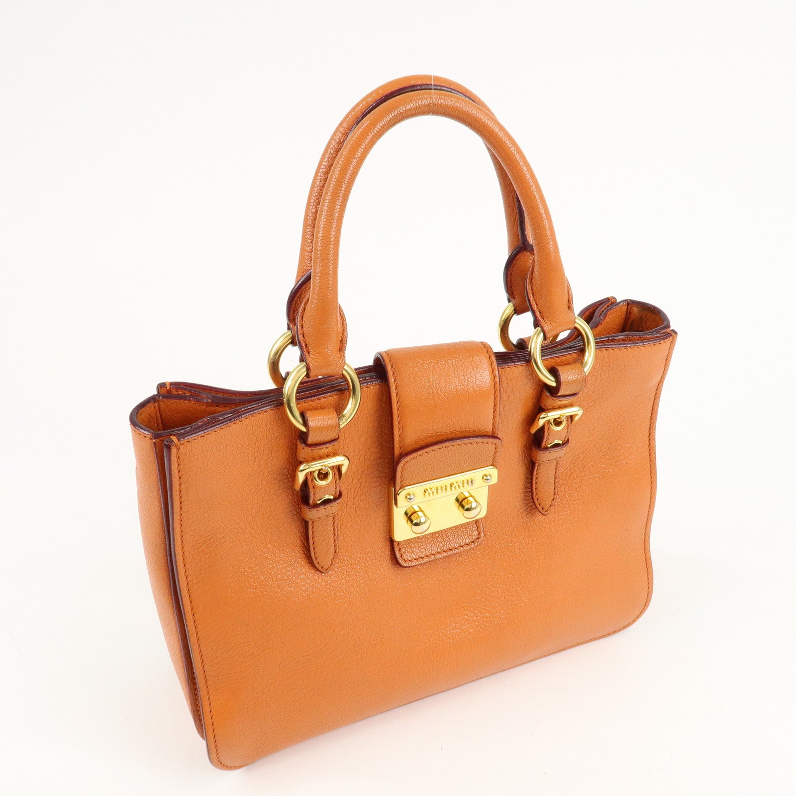 MIU MIU Madras Leather 2WAY Bag Hand Bag Orange RN0799