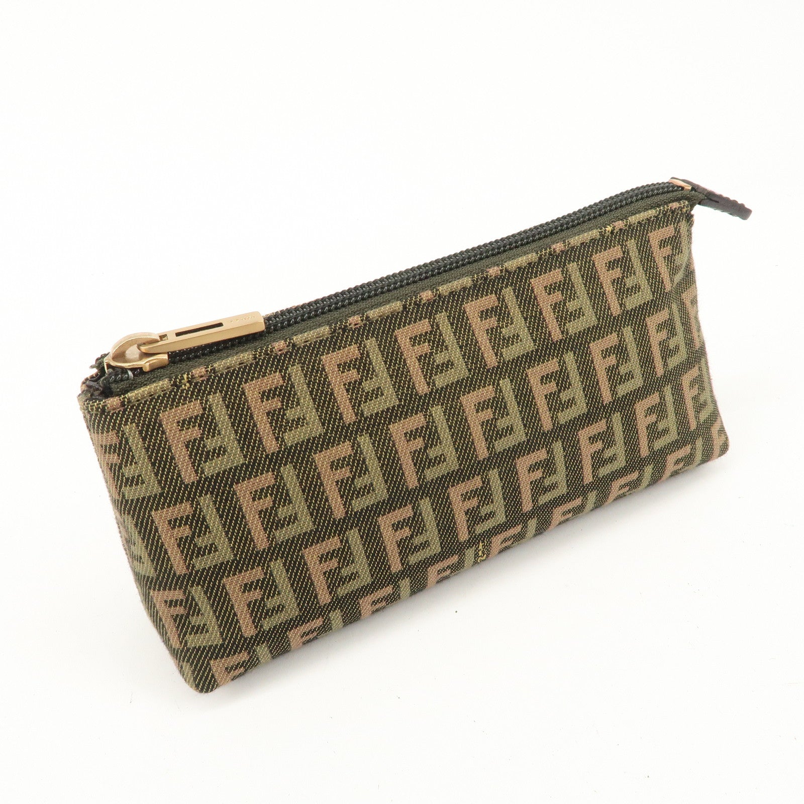 FENDI Zucca Canvas Leather Pouch Mini Bag Khaki Brown 7N0037 Used