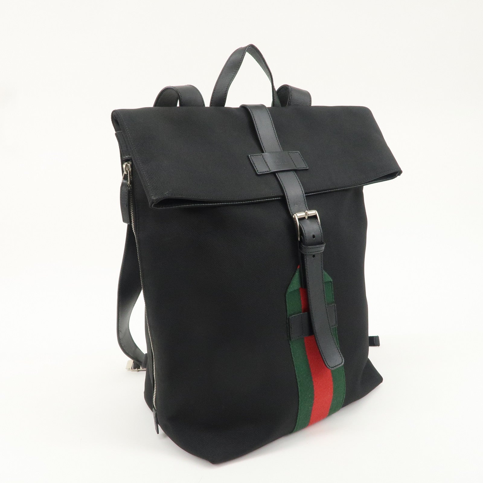 GUCCI Sherry Canvas Leather Ruck Sack Back Pack Black 337075