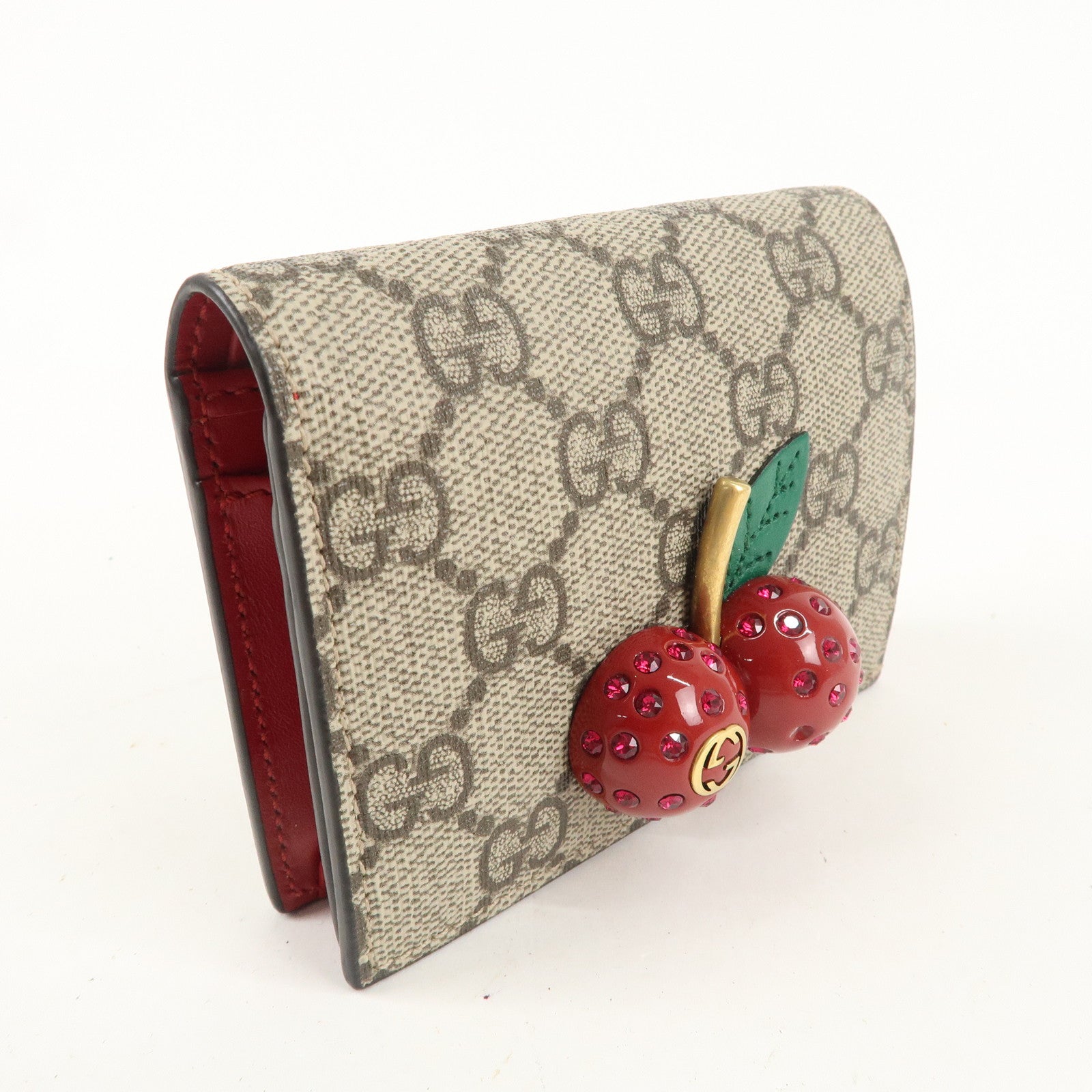 GUCCI GG Supreme Leather Cherry Compact Bi-fold Wallet 476050