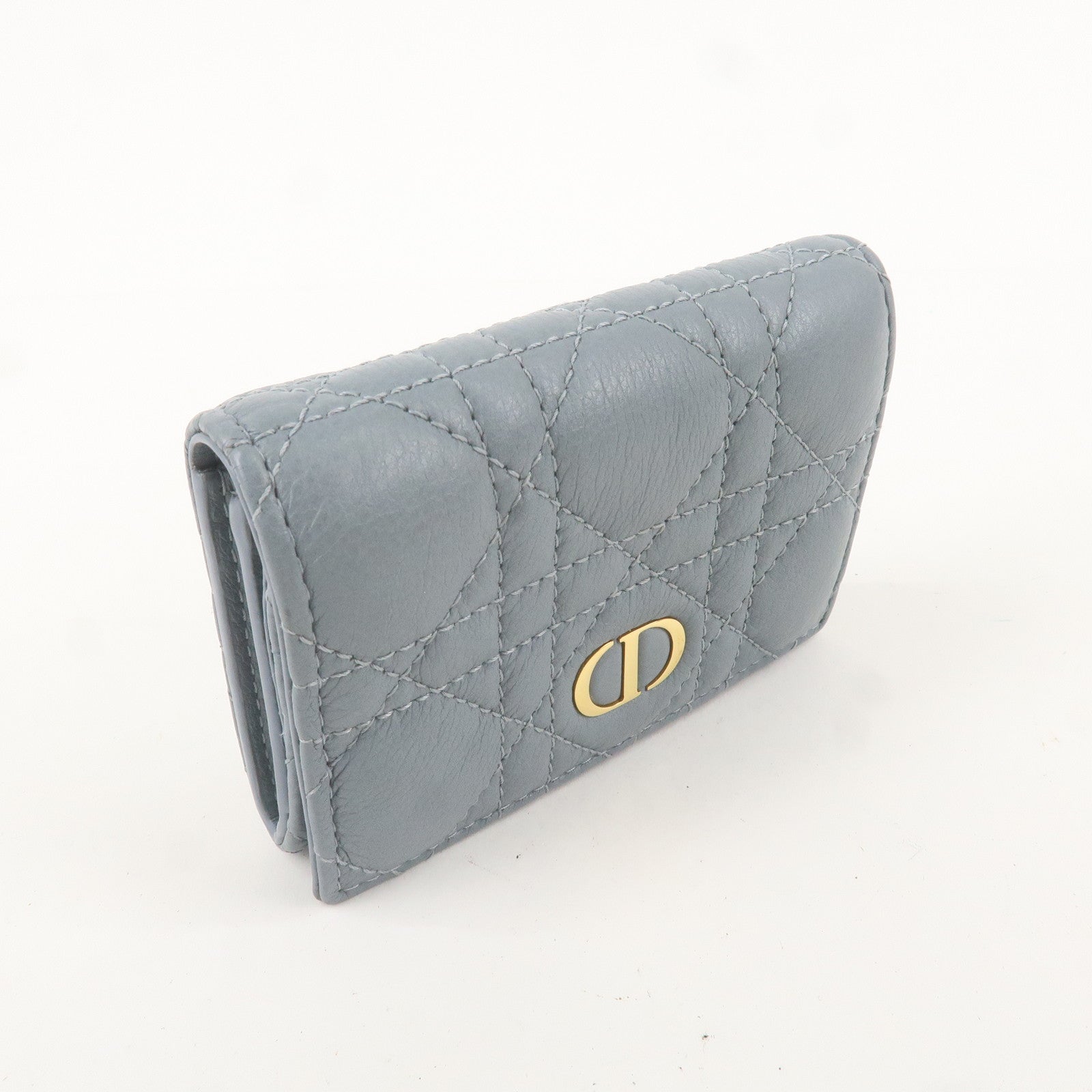 Christian Dior Cannage Leather Caro Bi-fold Wallet Light Blue