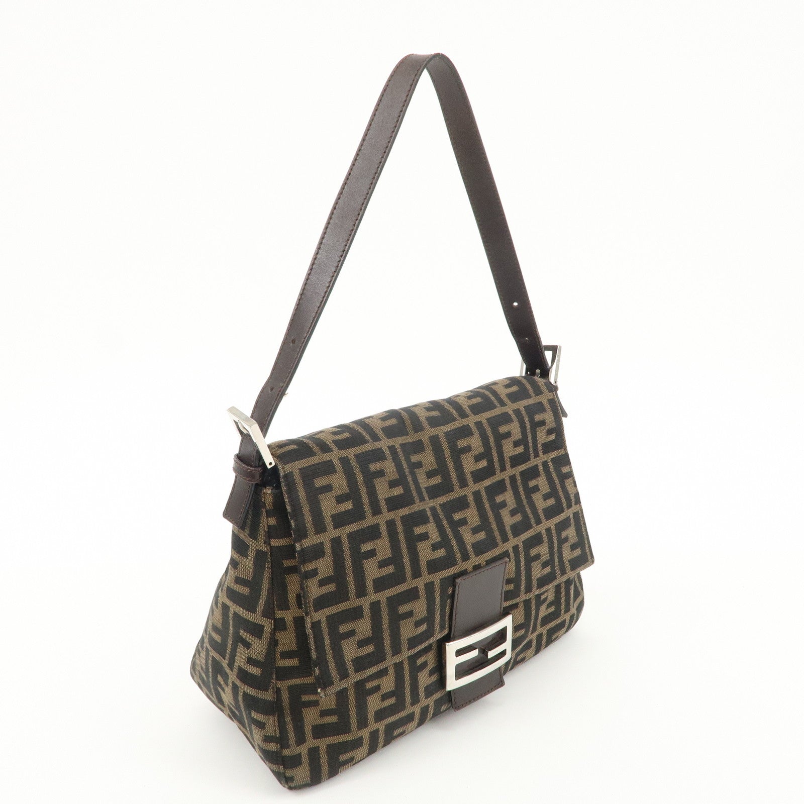 FENDI Mamma Baguette Zucca Canvas Leather Shoulder Bag 26325 Used