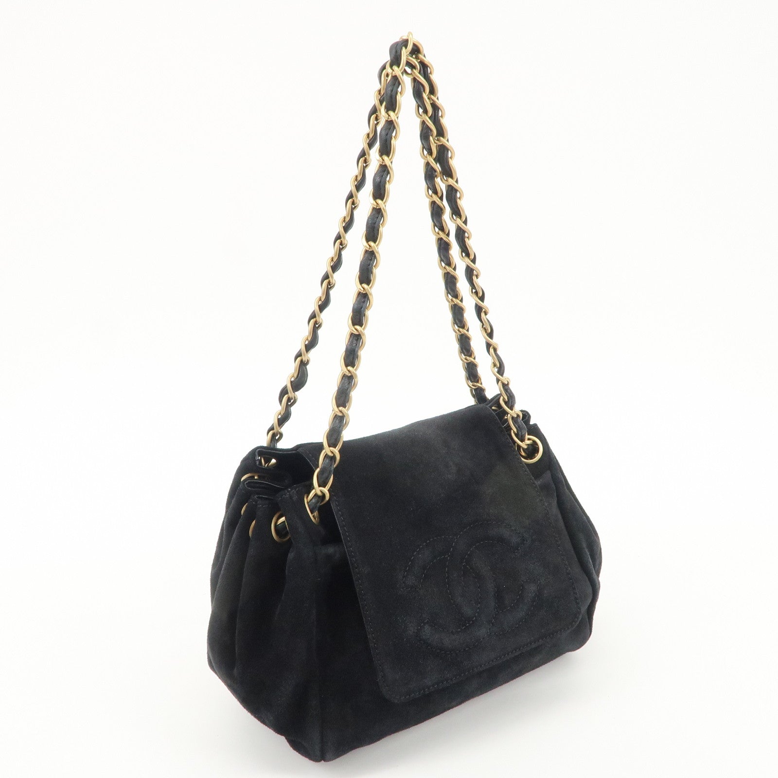 CHANEL Suede Leather Coco Mark Chain Shoulder Bag Hand Bag Used