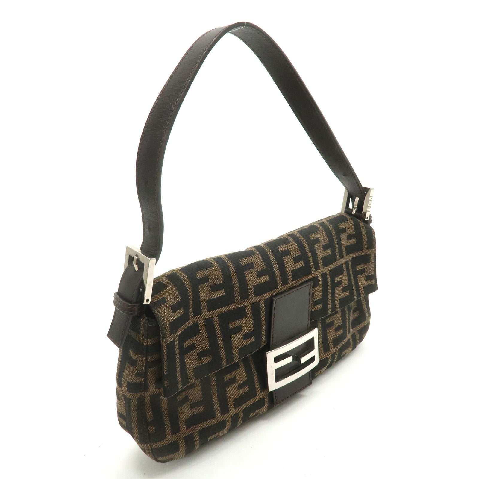 FENDI Mamma Baguette Canvas Shoulder Bag Brown Black 26424