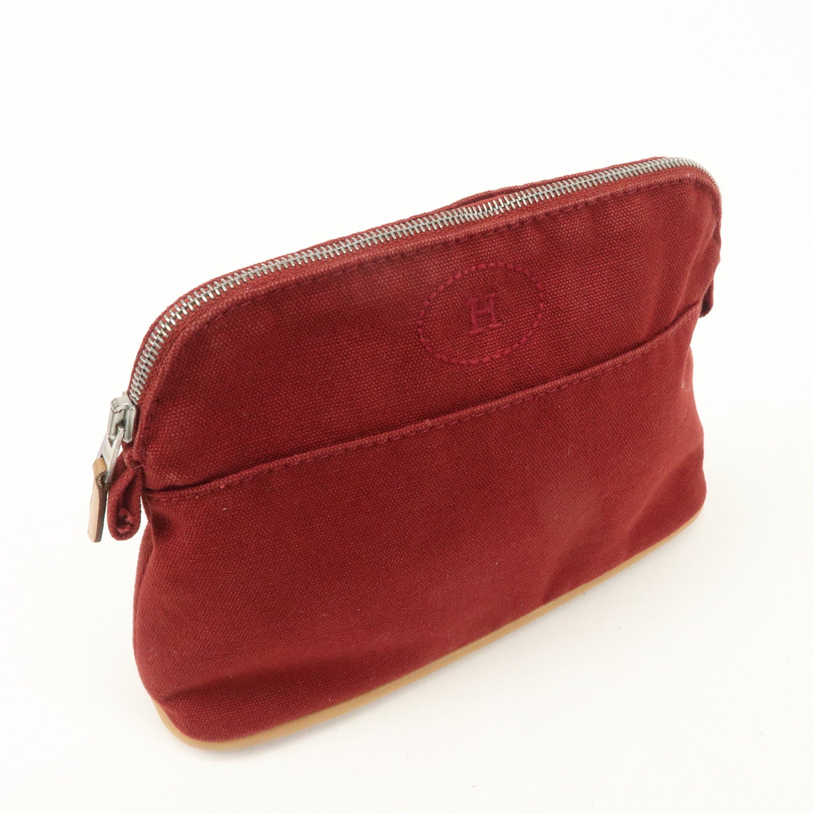 HERMES Canvas Leather Bolide Pouch PM Cosmetic Pouch Bordeaux Used