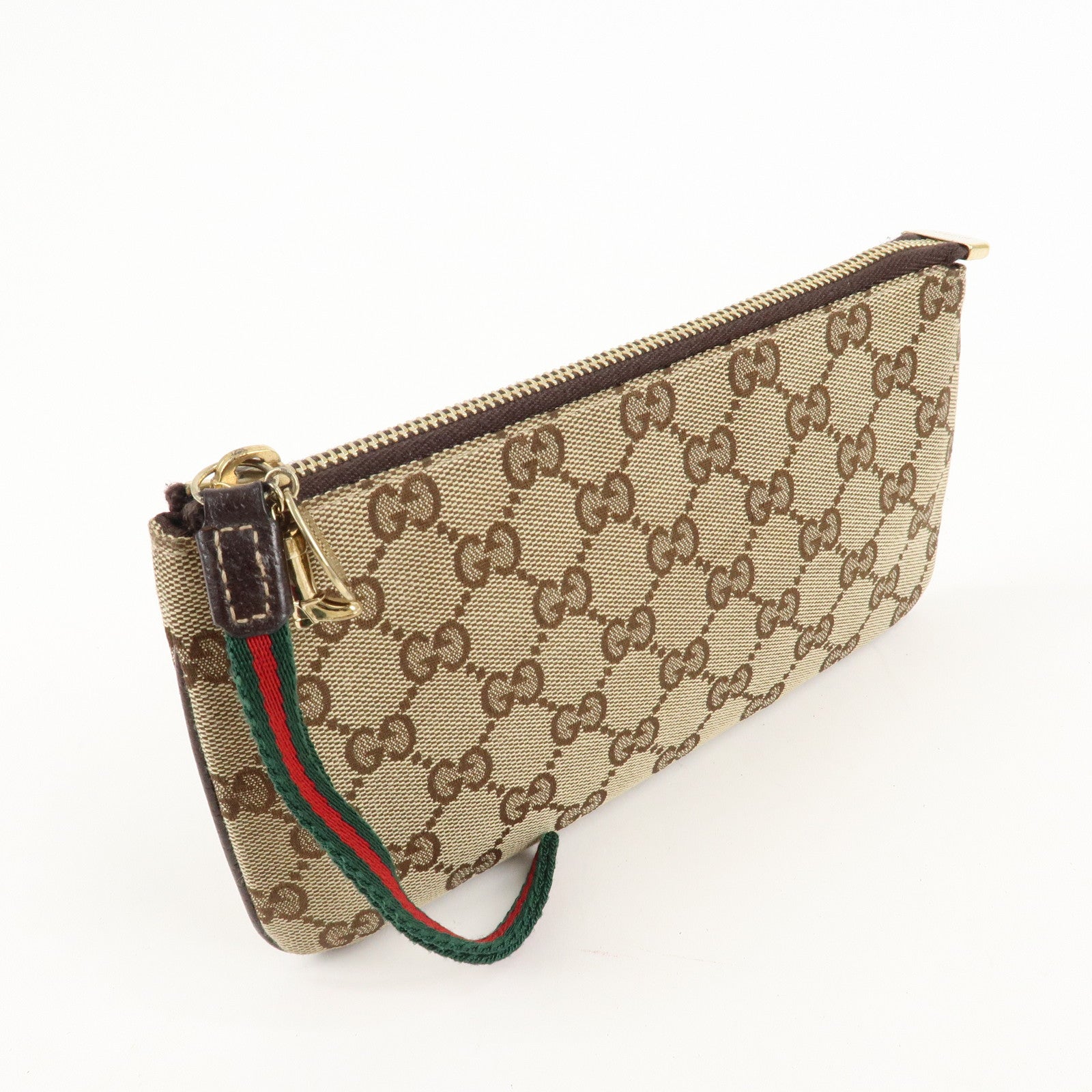 GUCCI Sherry GG Canvas Leather Pouch with Charm 186657 Used