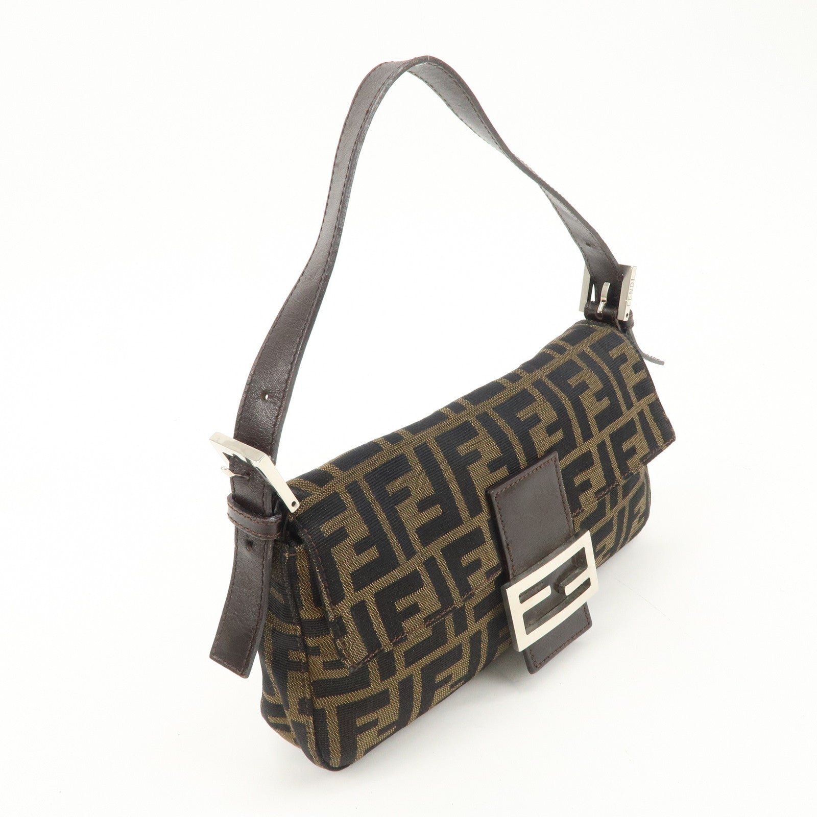 FENDI Mamma Baguette Zucca Canvas Shoulder Bag Brown 26424 Used