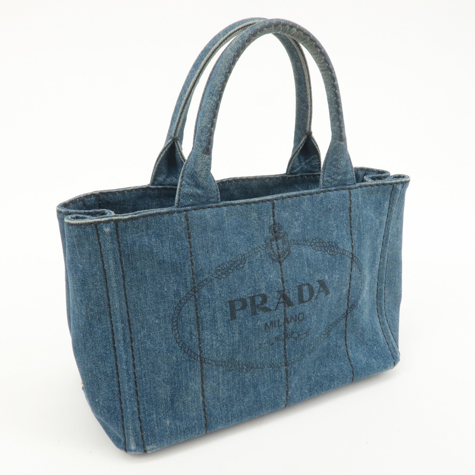 PRADA Logo Canapa Canvas 2 Way Shoulder Bag Hand Bag Denim