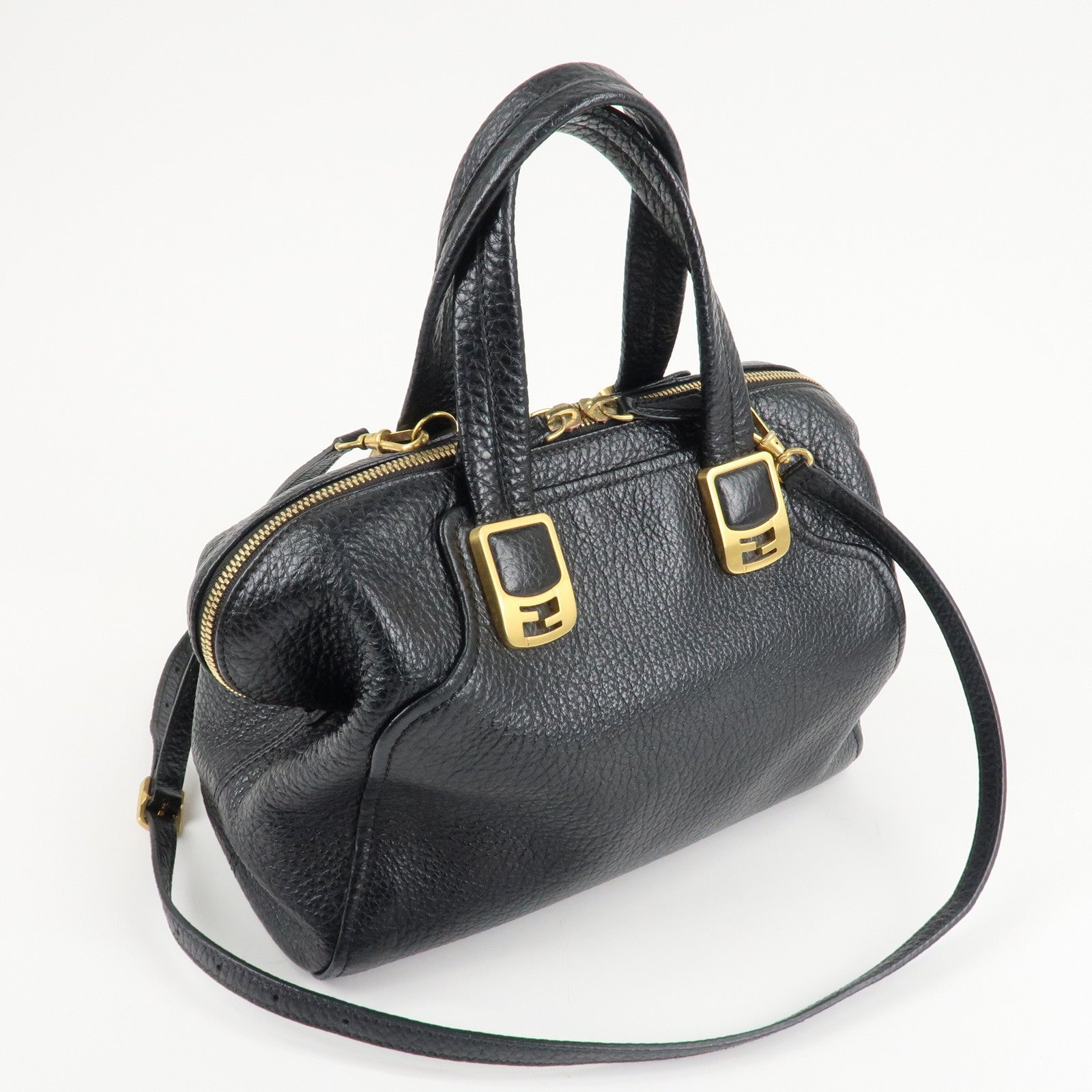 FENDI Chameleon Leather 2WAY Bag Hand Bag Black 8BL114 Used