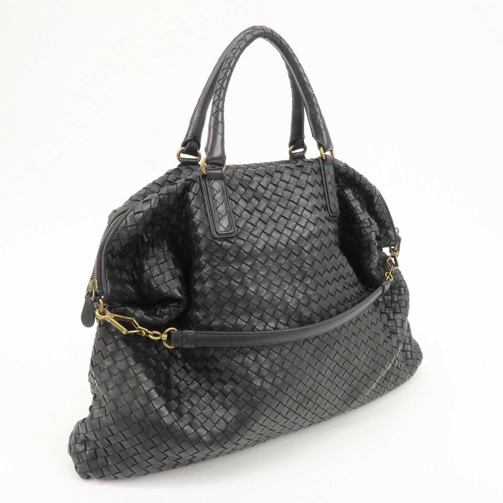 BOTTEGA VENETA Intrecciato Leather 2WAY Hand Bag Black 193785