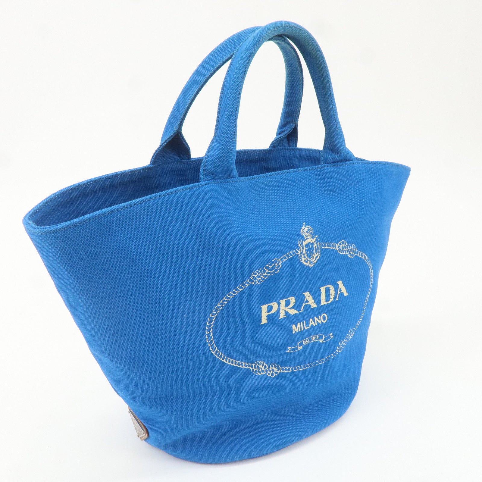 PRADA Canapa Canvas Leather 2Way Bag Tote Bag Hand Bag Blue 1BG163