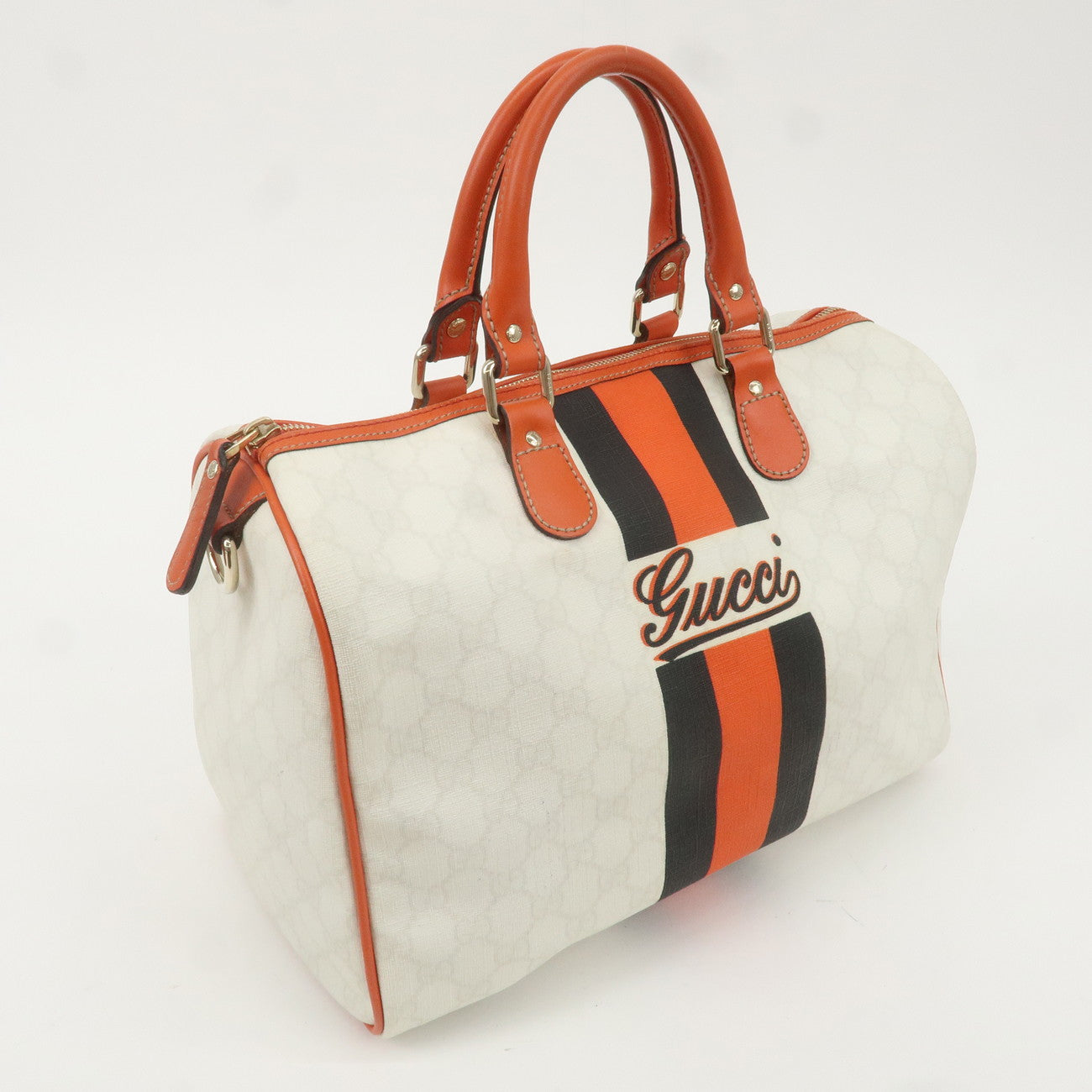 GUCCI Joyline GG Supreme Leather Boston Bag Orange Ivory 189895