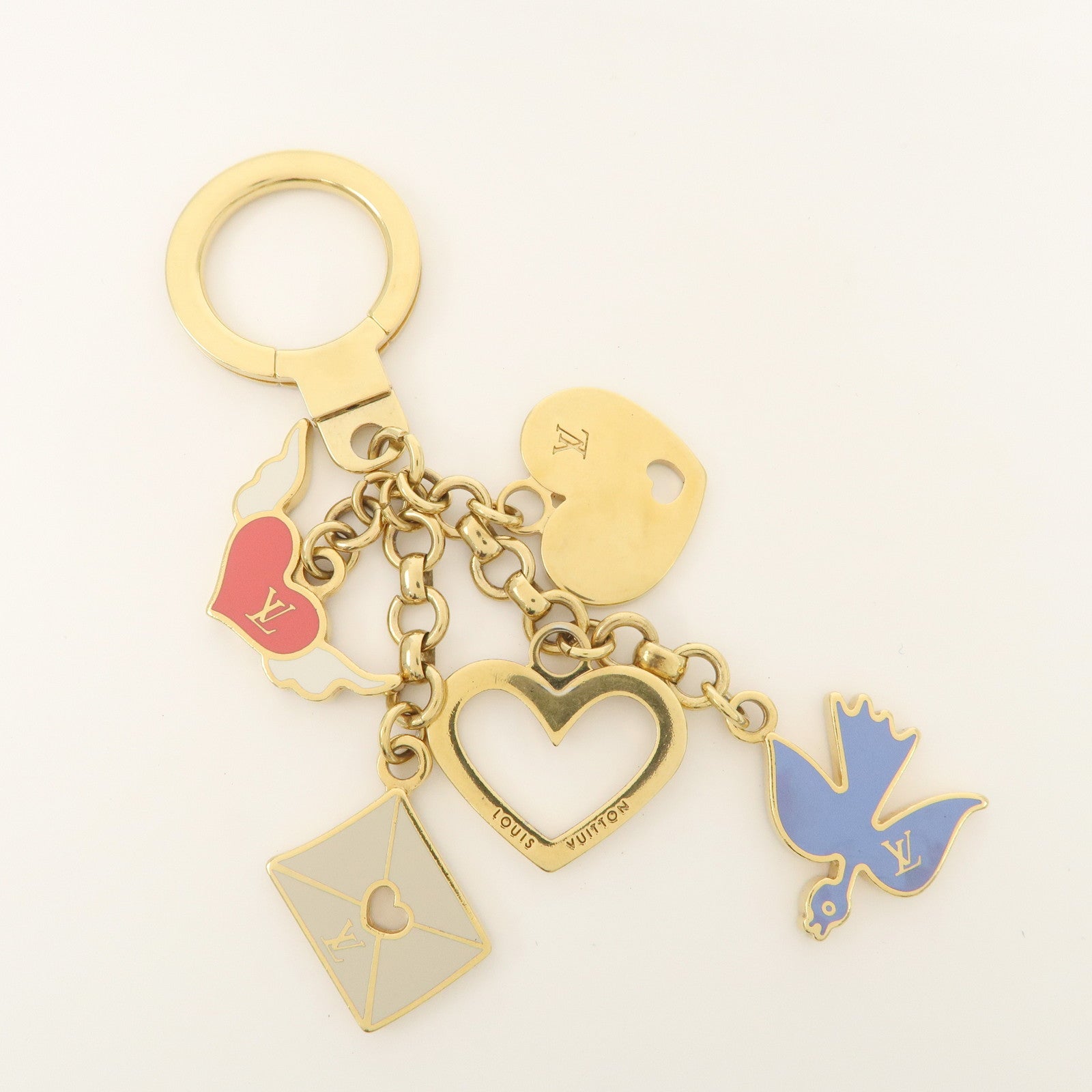 Louis Vuitton Porte Cles Message Charm Keychain Gold M66264 Used