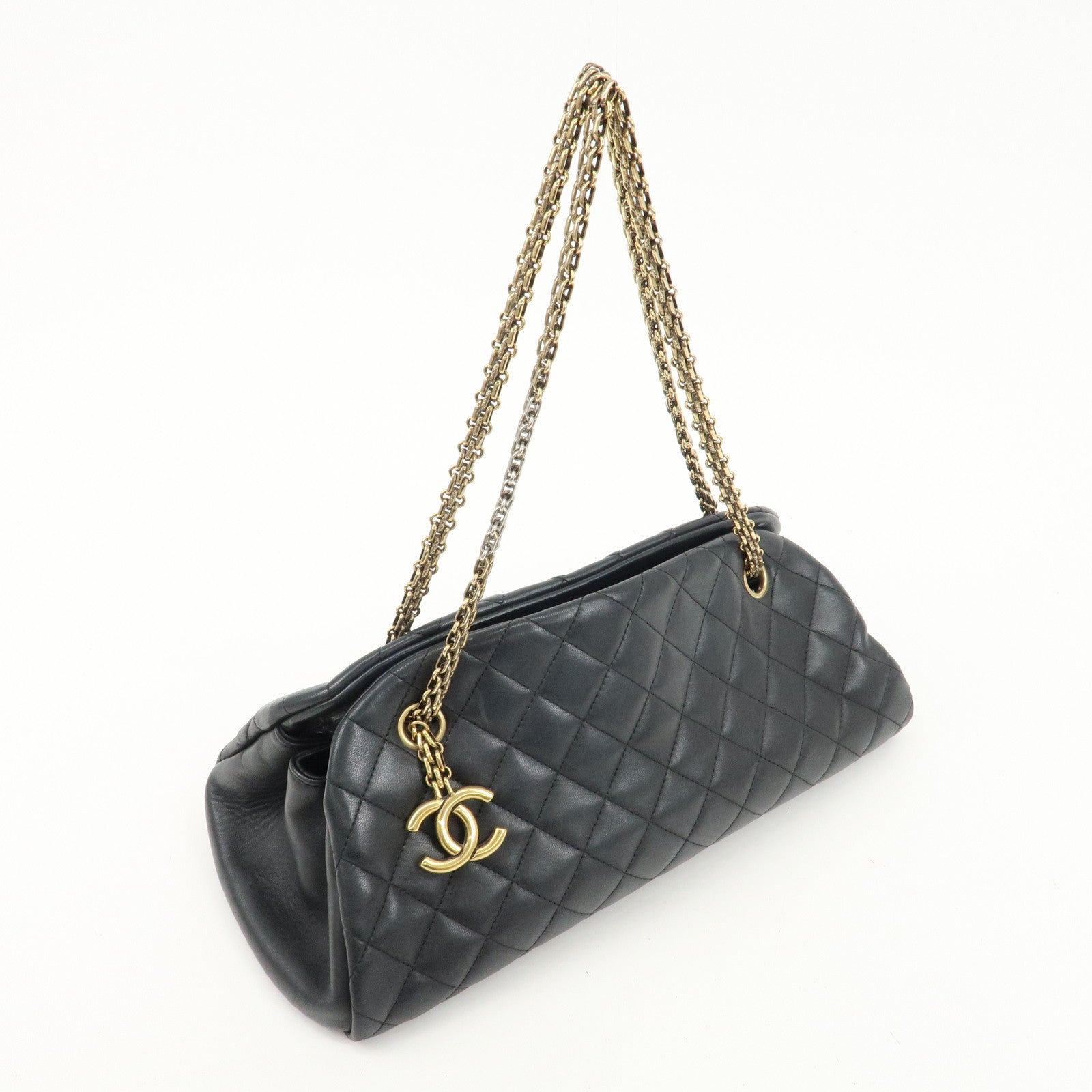 CHANEL Matelasse Lamb Skin Mademoiselle Bowling Bag Black