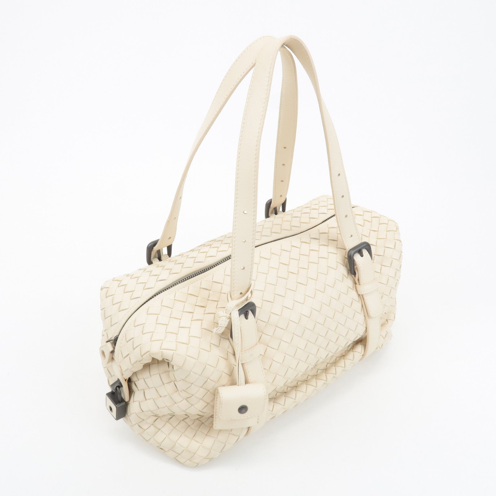 BOTTEGA VENETA Intrecciato Leather Montaigne Boston Bag Ivory