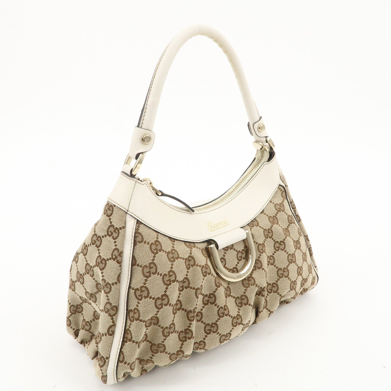 GUCCI Abbey GG Canvas Leather Shoulder Bag Beige White 190525 Used