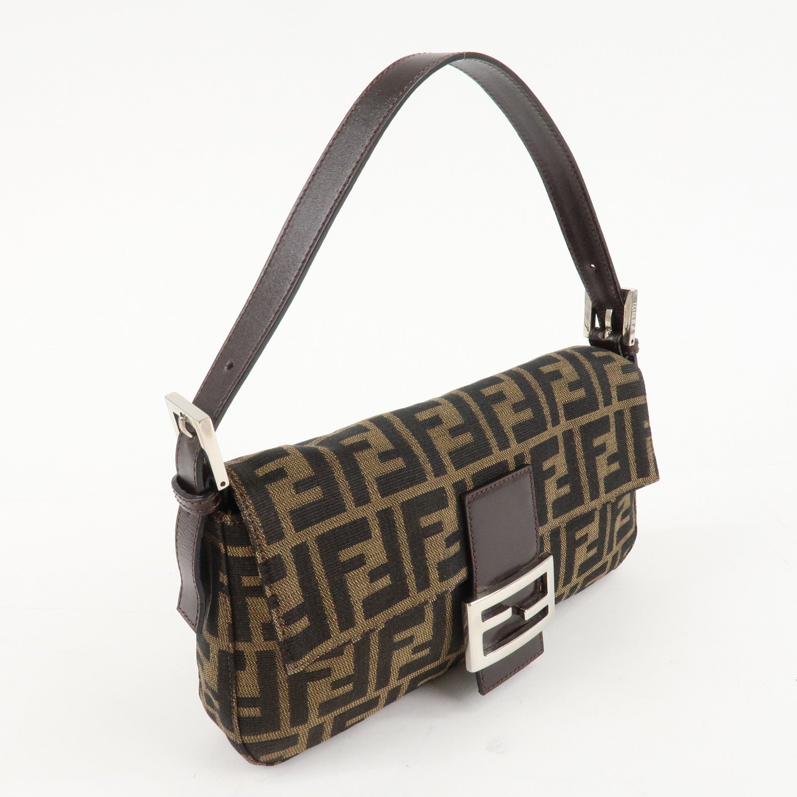 FENDI Mamma Baguette Zucca Canvas Shoulder Bag Brown 26424