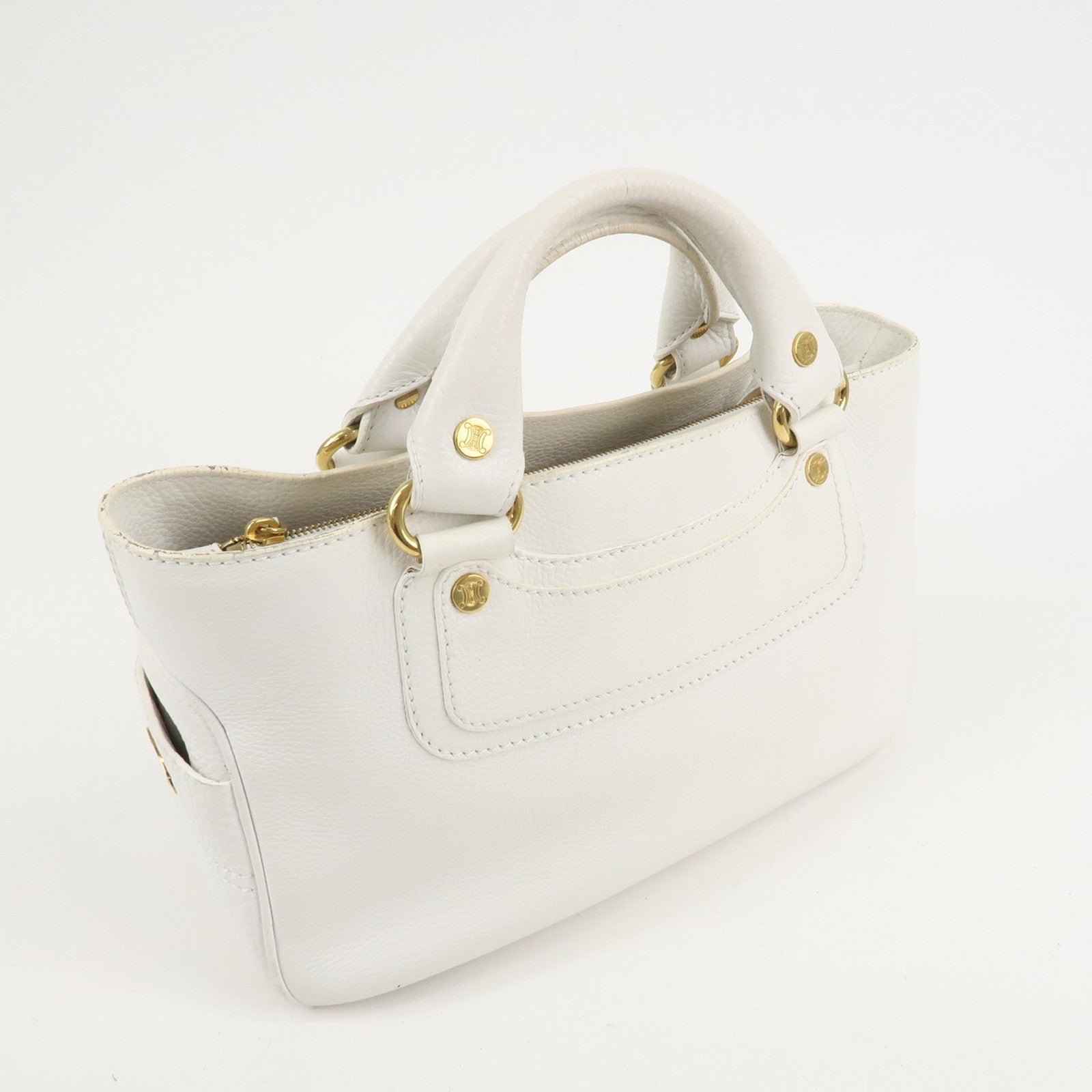 CELINE Leather Triomphe Button Boogie Bag Hand Bag White Used