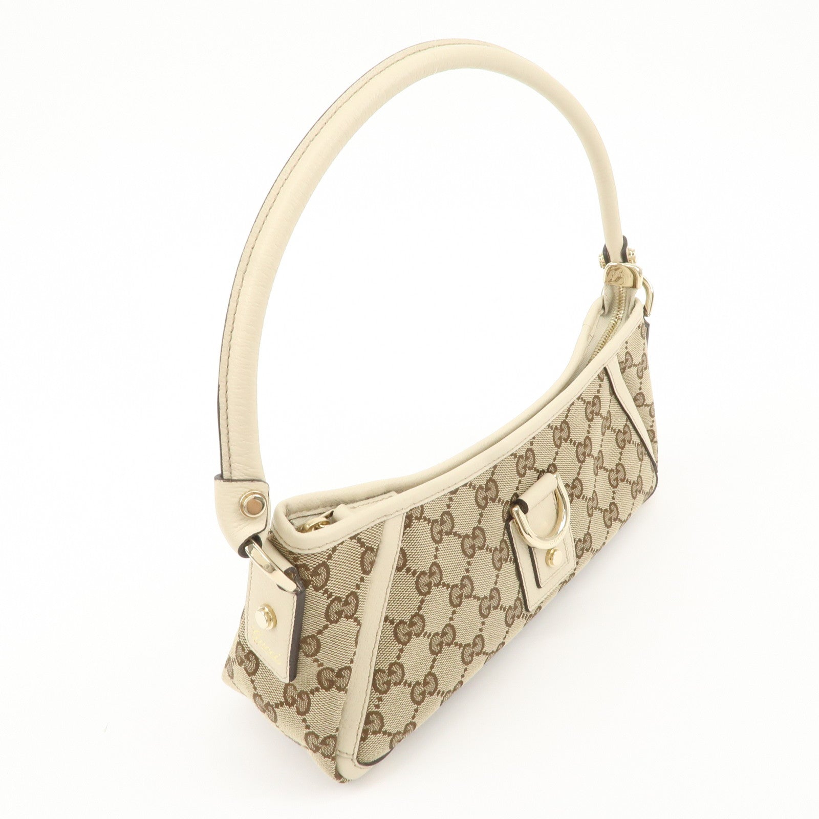 GUCCI Abbey GG Canvas Leather Shoulder Bag Beige Ivory 130939 Used