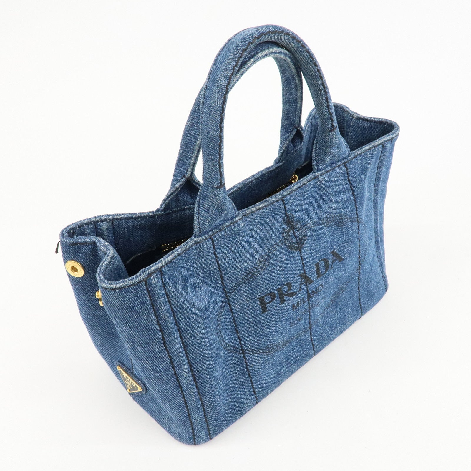 PRADA Canapa Mini Denim Leather 2Way Bag Tote Bag Blue 1BG439 Used